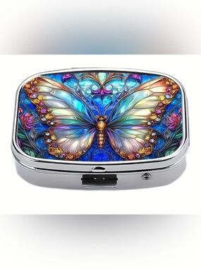 Butterfly Nature Inspired Pill Organizer 2-Compartment Compact Pill Case New